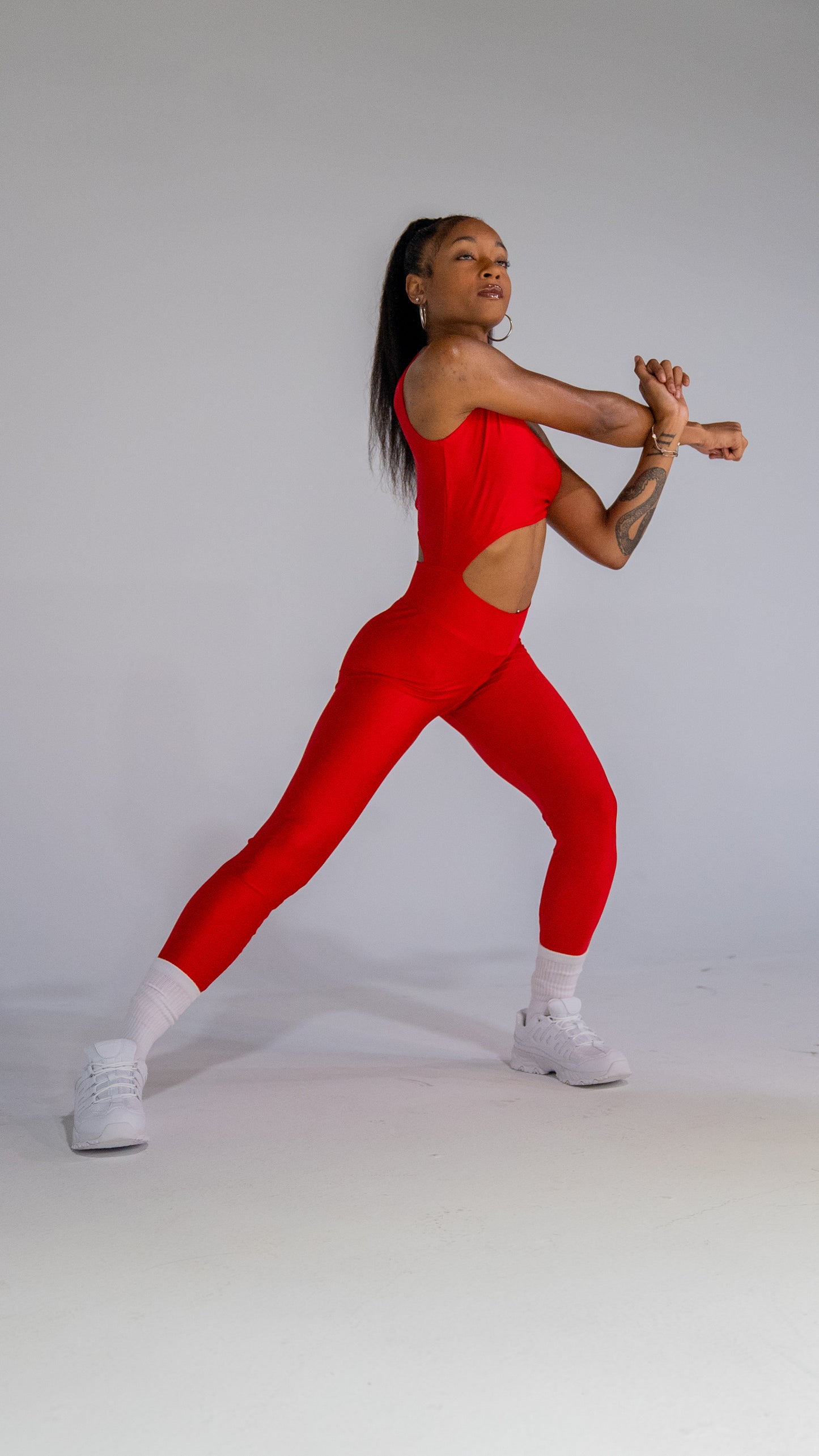 Red One-Piece Cutout Jumpsuit