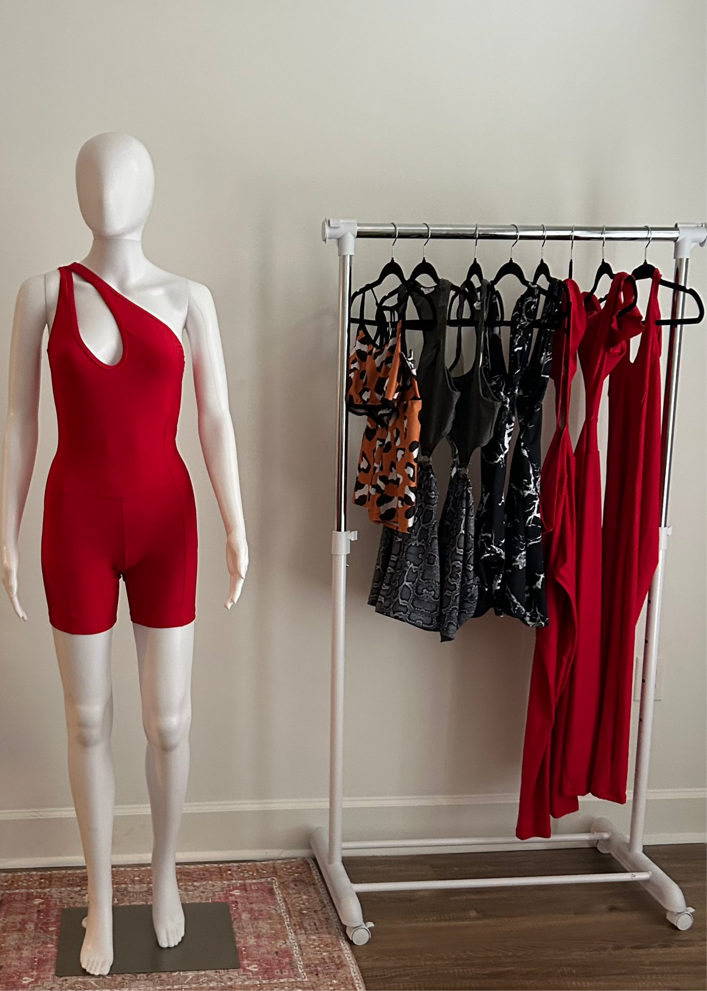 Red Cutout One-Piece Shorts Set