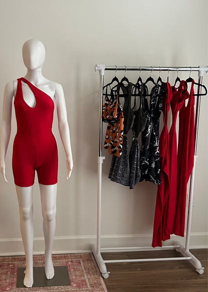 Red Cutout One-Piece Shorts Set