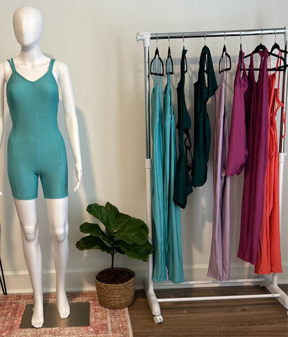 Teal Crisscross One-Piece Shorts Set
