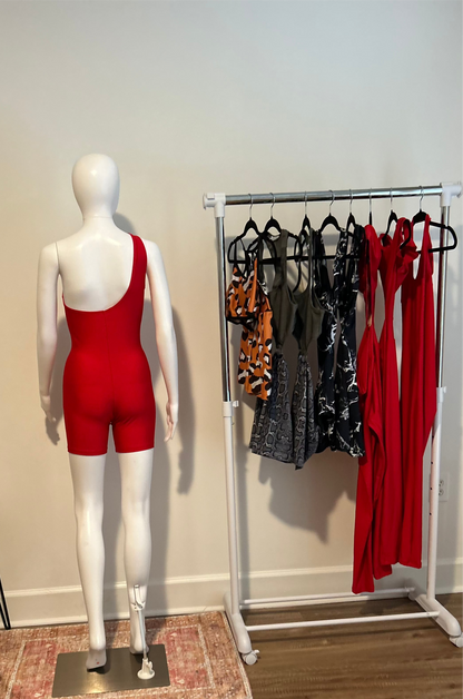 Red Cutout One-Piece Shorts Set
