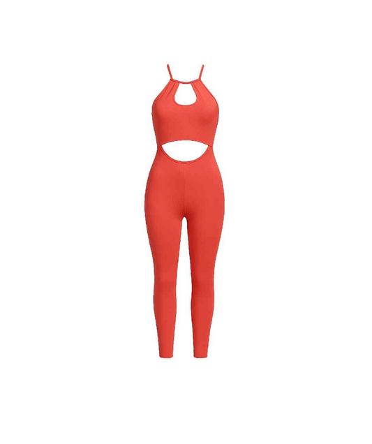Coral One-Piece Cutout Jumpsuit