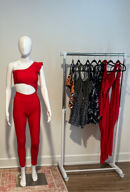 Red Flare One-Piece Cutout Jumpsuit