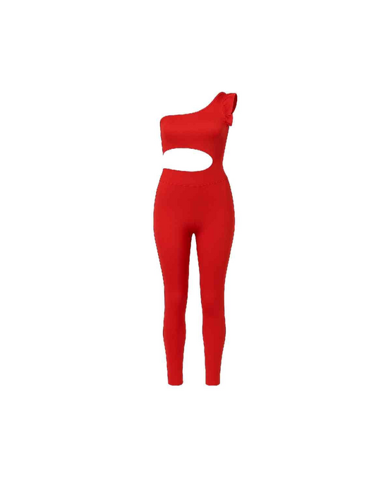 Red Flare One-Piece Cutout Jumpsuit