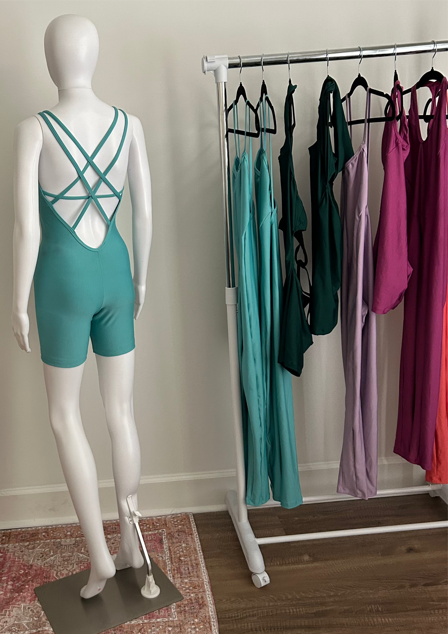 Teal Crisscross One-Piece Shorts Set