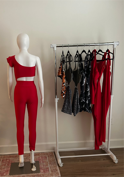 Red Flare One-Piece Cutout Jumpsuit