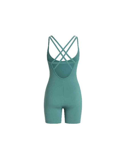 Teal Crisscross One-Piece Shorts Set