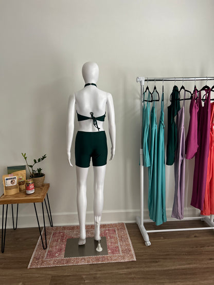 Forest Green One-Piece Cutout Shorts Set