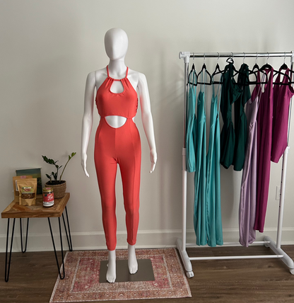 Coral One-Piece Cutout Jumpsuit
