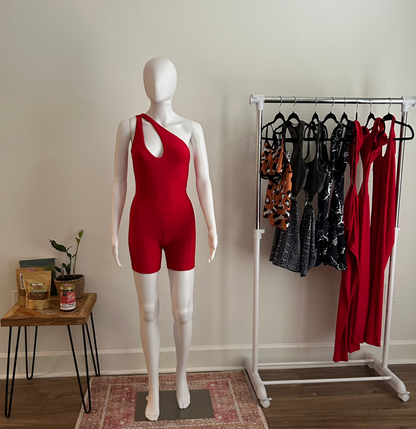 Red Cutout One-Piece Shorts Set