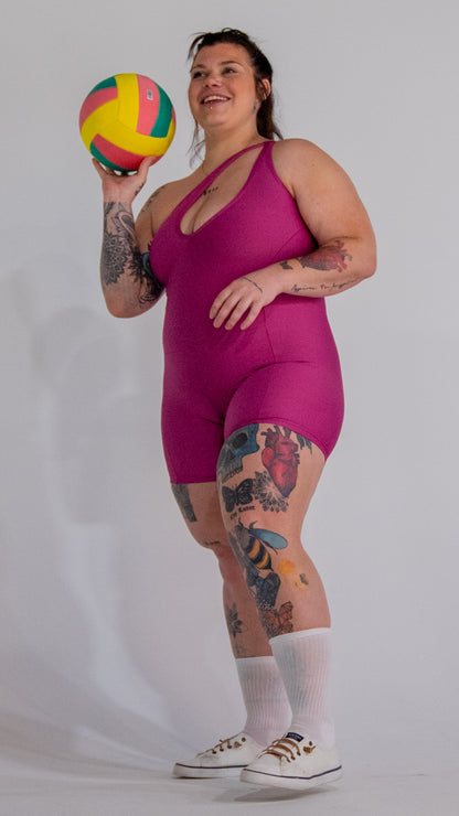 Magenta One-Piece Cutout Shorts Set