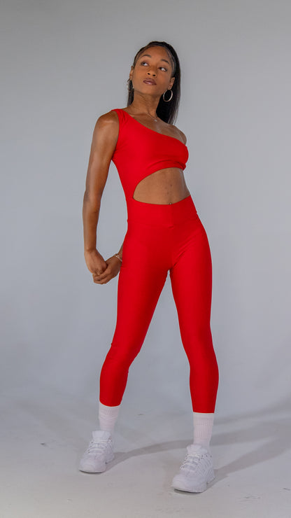 Red One-Piece Cutout Jumpsuit