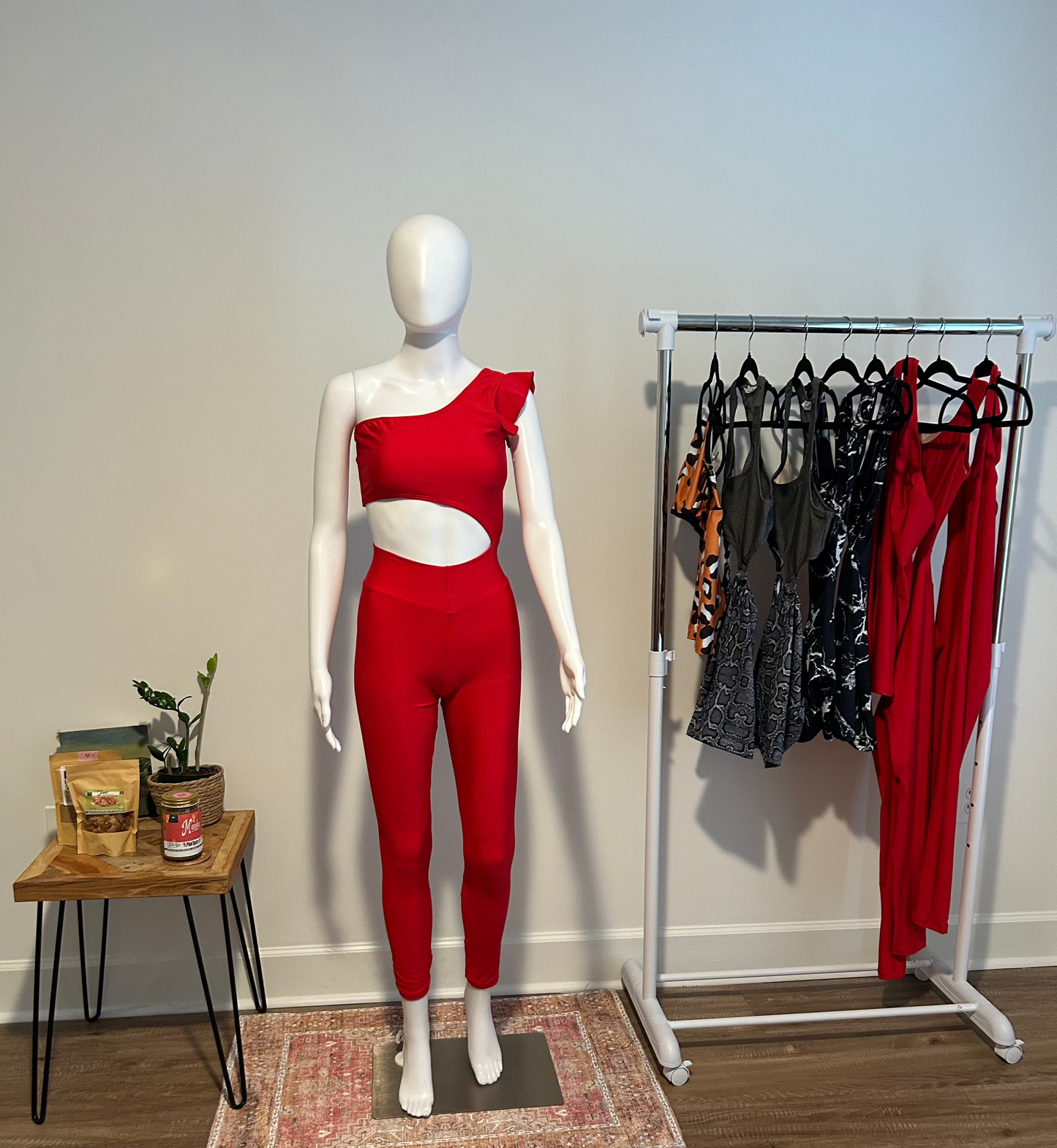 Red Flare One-Piece Cutout Jumpsuit