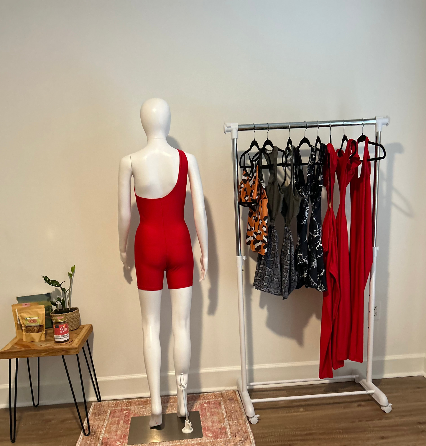 Red Cutout One-Piece Shorts Set