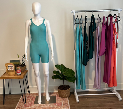 Teal Crisscross One-Piece Shorts Set